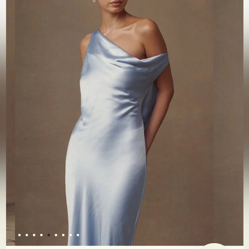 Meshki Yvette Slip Maxi Dress With Asymmetrical Hem - Cornflower Blue Small - Picture 7 of 10